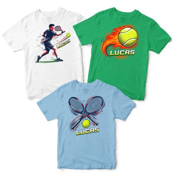 Personalised Multipack Boys Tennis T Shirts Rackets Kids' Graphic T-shirts Purple Print House