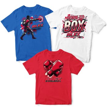 Personalised Multipack Boys Boxing T Shirts 3 Pack Kids' Graphic T-shirts Purple Print House