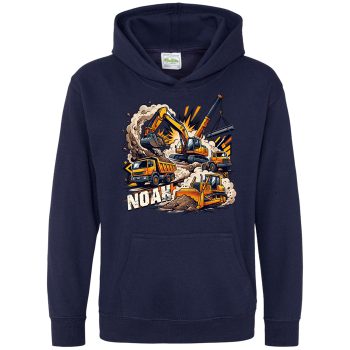 Personalised Boys Construction Hoodie Tractor Diggers Kids' Hoodies Purple Print House