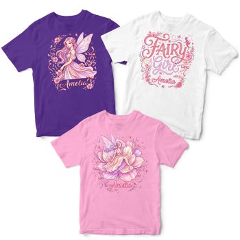 Personalised Multipack Girls Fairy T Shirts Custom Name Kids' Graphic T-shirts Purple Print House