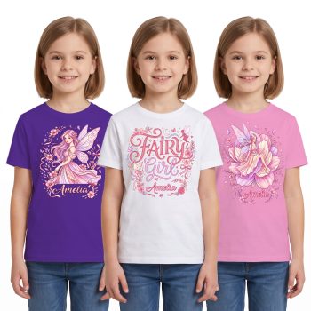 Personalised Multipack Girls Fairy T Shirts Custom Name Kids' Graphic T-shirts Purple Print House