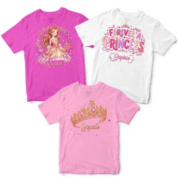 Personalised Multipack Princess Girls T Shirts Crown Name Kids' Graphic T-shirts Purple Print House