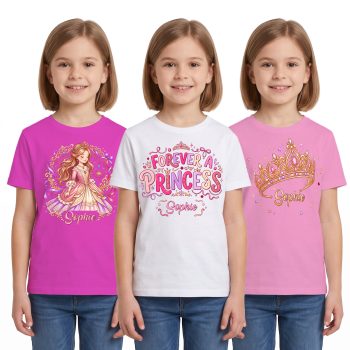 Personalised Multipack Princess Girls T Shirts Crown Name Kids' Graphic T-shirts Purple Print House