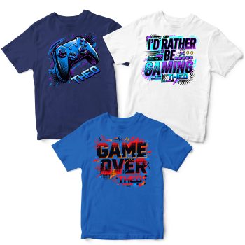Personalised Multipack Boys Gamer T Shirts 3 Pack Set Kids' Graphic T-shirts Purple Print House