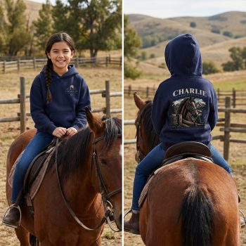 Personalised Girls Equestrian Hoodie Saddle Design Kids' Hoodies Purple Print House