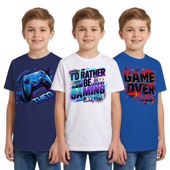 Personalised Multipack Boys Gamer T Shirts 3 Pack Set Kids' Graphic T-shirts Purple Print House